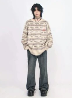 Oversized Multi-Striped Fuzzy Sweater -Modern Wear Shop 36993e5744b3cd58fa37dd0f797a6e29