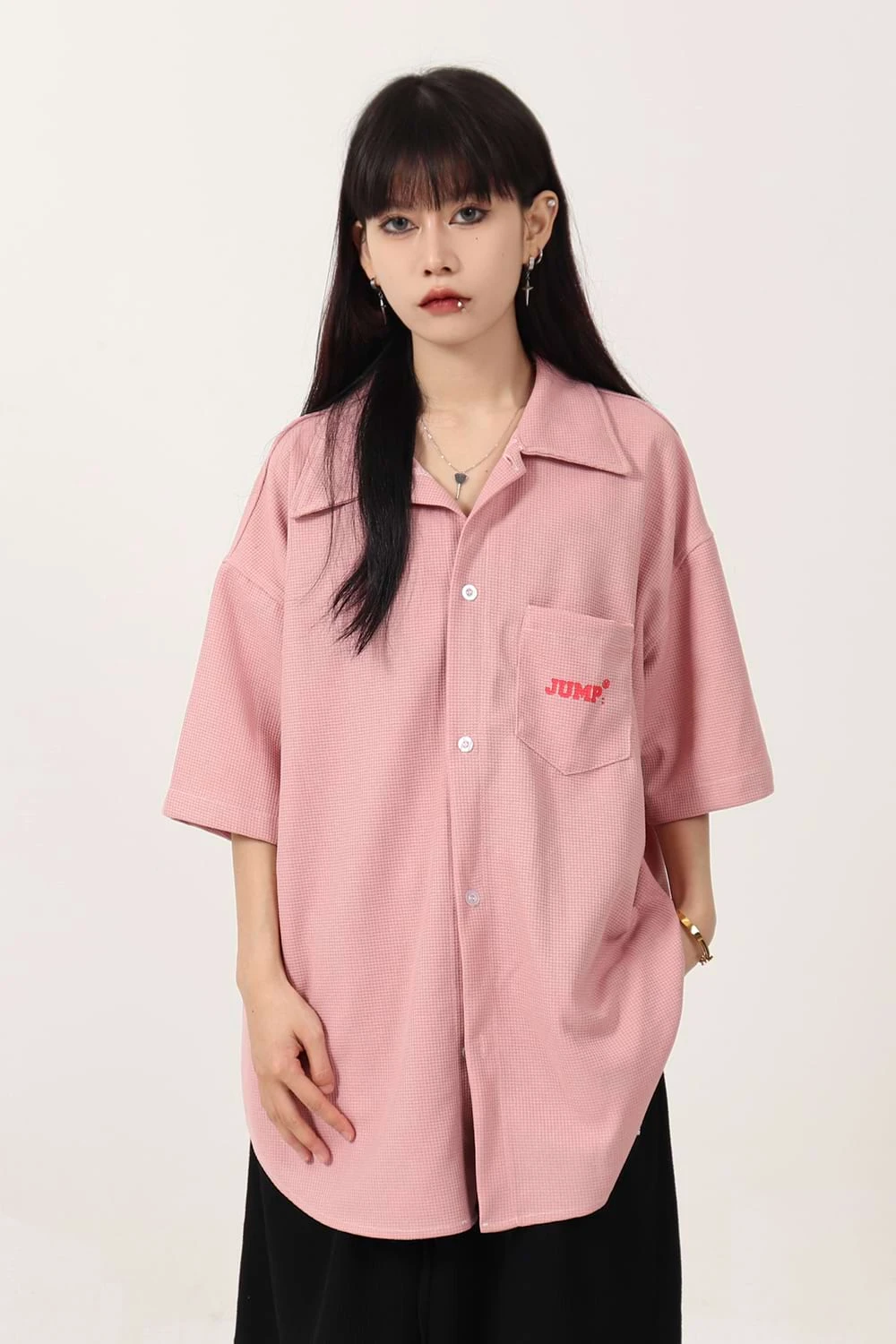 Waffle Texture Oversized Button Shirt 3 Waffle Texture Oversized Button Shirt - Image 3