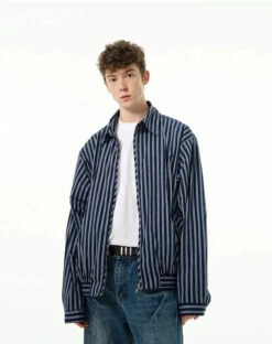 Oversized Striped Zip-Up Collared Jacket -Modern Wear Shop 36ebb86d7f203fcff022f3a393e7bebe