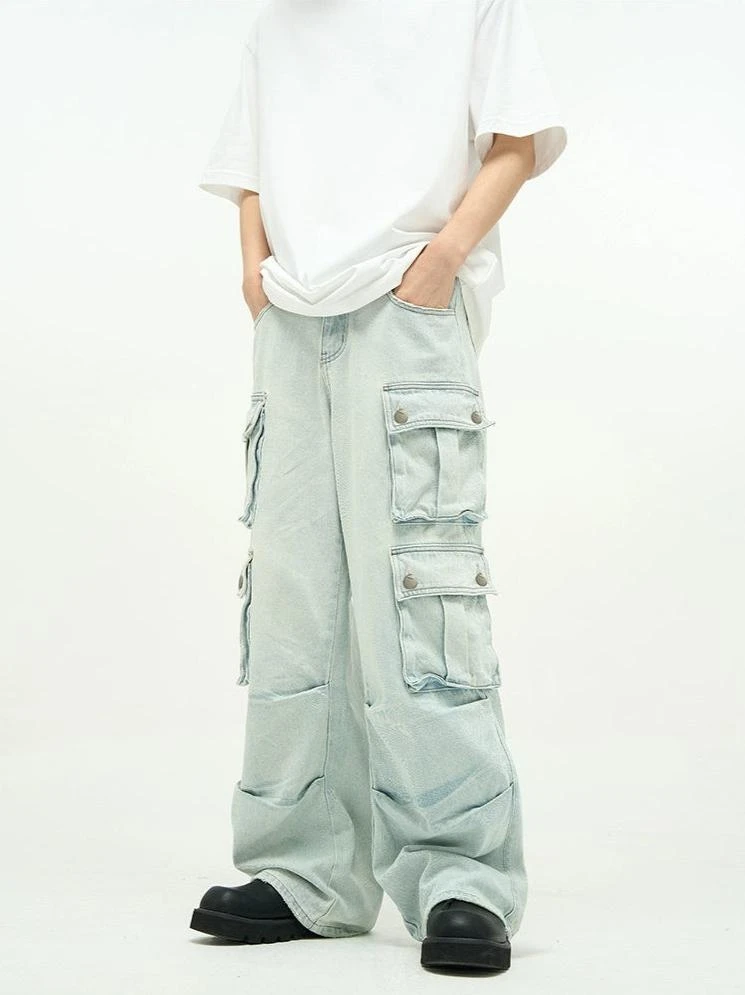Faded Multi Pocket Denim Pants 1 Faded Multi Pocket Denim Pants