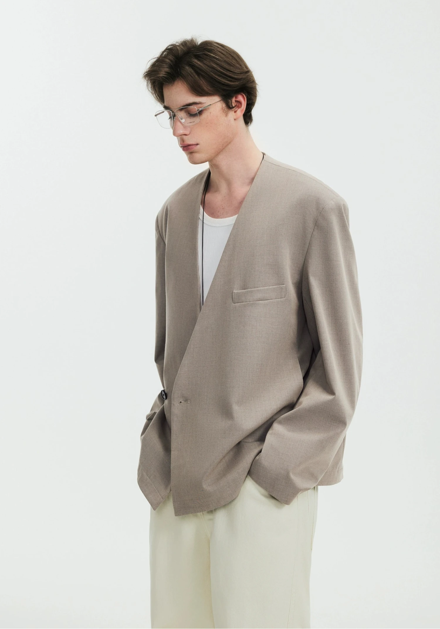 Asymmetric Collarless Oversized Wrap Blazer 4 Asymmetric Collarless Oversized Wrap Blazer - Image 4