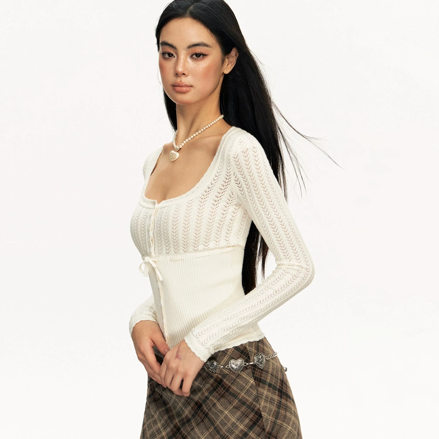 Open Knit Ribbed Button-Up Long Sleeve Top 2 Open Knit Ribbed Button-Up Long Sleeve Top - Image 2