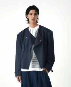 Asymmetric Button Mid Crop Jacket With Buckled Cuffs