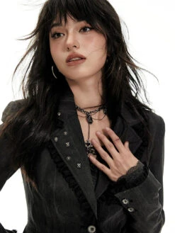 Ruffle Trim Tailored Blazer With Stud Accents -Modern Wear Shop 380048cdd0a096c170a67c3c5bc55f85