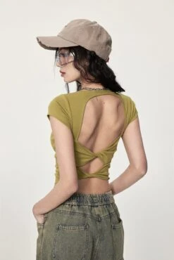 Twist-Back Crop Top With Scoop Neck