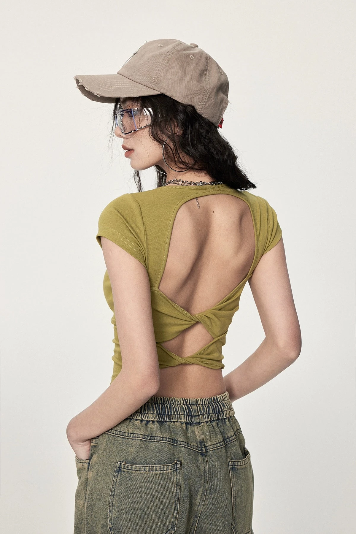 Twist-Back Crop Top With Scoop Neck 1 Twist-Back Crop Top With Scoop Neck