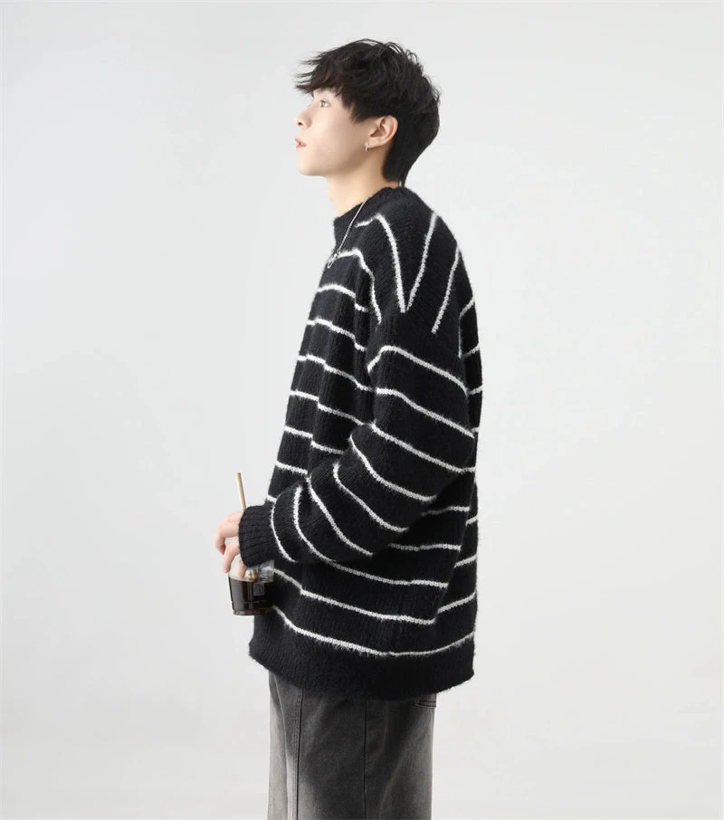 Stripe Oversized Drop Shoulder Knit Sweatshirt 15 Stripe Oversized Drop Shoulder Knit Sweatshirt - Image 15