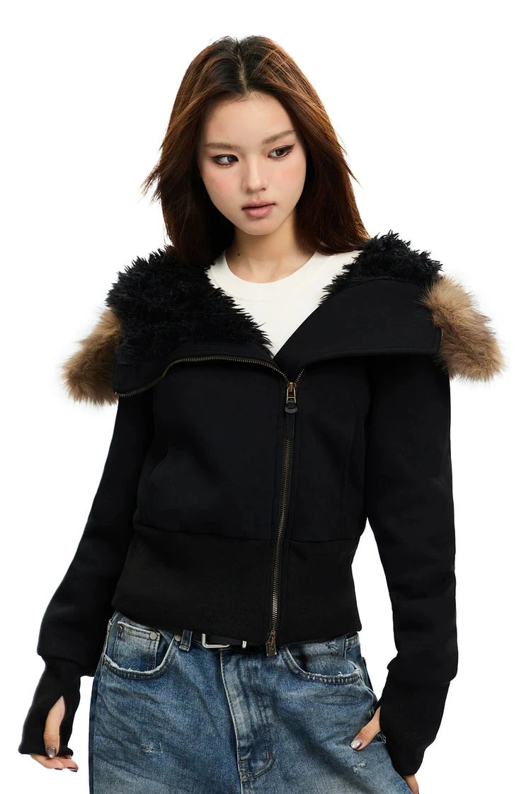 Fleece-Lined Hooded Jacket With Faux Fur Trim 9 Fleece-Lined Hooded Jacket With Faux Fur Trim - Image 9