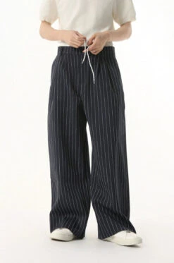 Mock Two-Piece Pinstripe Wide Leg Trousers With Elastic Waist -Modern Wear Shop 38bb72fcdf796f427080c41d57244751