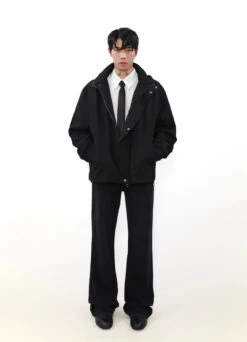 Pinstripe Hooded Zip Jacket With Snap Button Closure -Modern Wear Shop 38f327607a0c8438dc48dc7fbca8d7f0