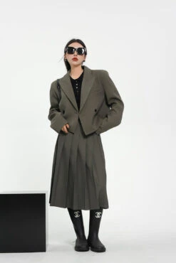 Front Pleated Midi Skirt With Back Slit And Belt Loops -Modern Wear Shop 393772aaac6037ad647e65e7ced8218f