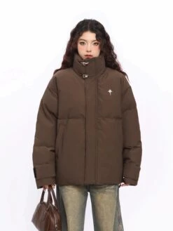 Puffer Jacket With High Collar Buckles Detail -Modern Wear Shop 396cb33e65403a783589fb7c8f84ac5f