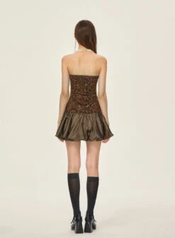Leopard Print Strapless Mini Dress With Satin Bubble Hem Detailing -Modern Wear Shop 39817491cfe94af1ba23ad094b0bf484