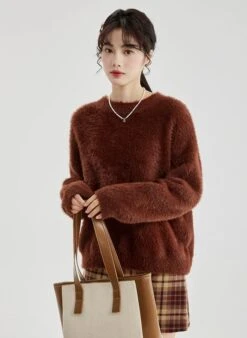 Fuzzy Oversized Round Neck Sweater -Modern Wear Shop 39da6701e2a629884f978f1fe939f6b6