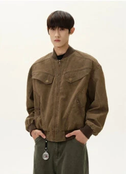 Ribbed Trim Bomber Jacket With Zip Pockets -Modern Wear Shop 39e2f14c6df20df8878f9b2fc12f7576