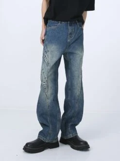 Ring Patchwork Straight Fit Jeans -Modern Wear Shop 39fefb3110b4849c78cd6c40367fc506