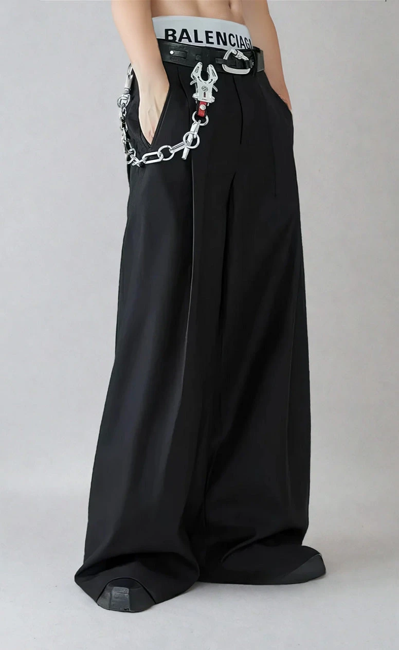 Wide Leg Tailored Trousers With Fold-Over Pleat 4 Wide Leg Tailored Trousers With Fold-Over Pleat - Image 4