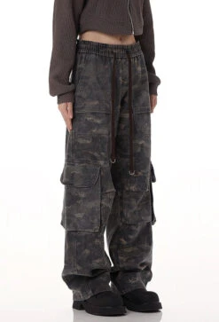 Vintage Camo Print Cargo Pants With Elastic Waist -Modern Wear Shop 3a31df60aa40a80d78f545bca73529f2