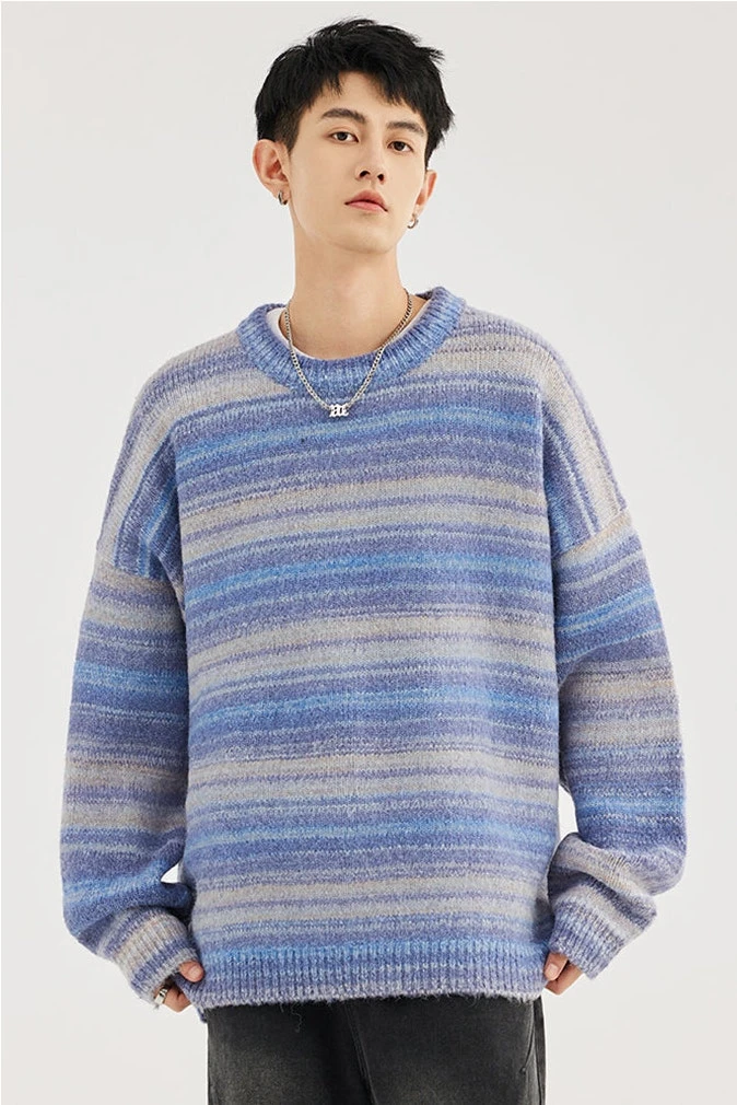 Striped Abstract-Effect Crew Neck Pullover Sweater 5 Striped Abstract-Effect Crew Neck Pullover Sweater - Image 5