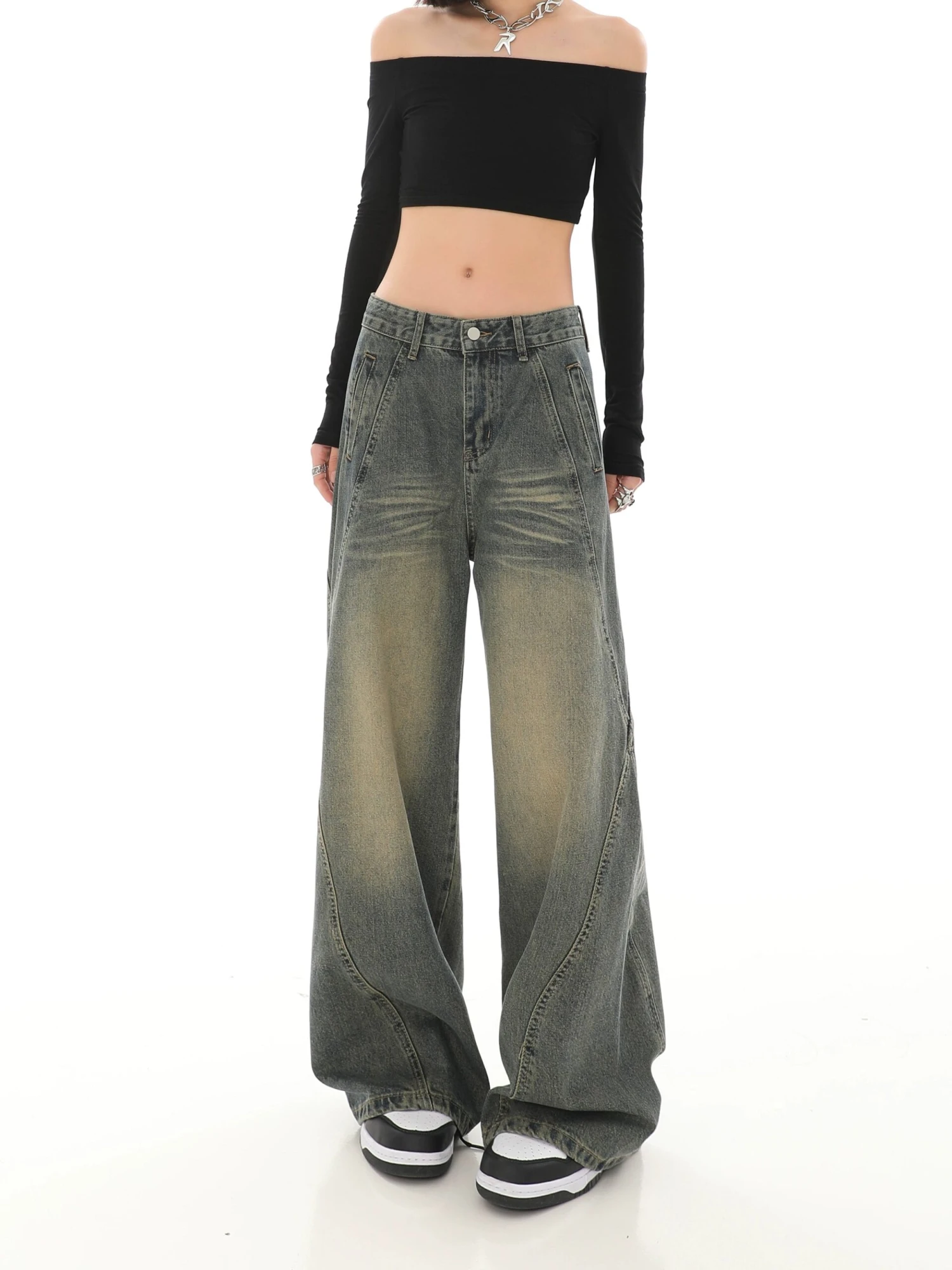 Sandblast Wide-Leg Jeans With Stitch Detail 3 Sandblast Wide-Leg Jeans With Stitch Detail - Image 3