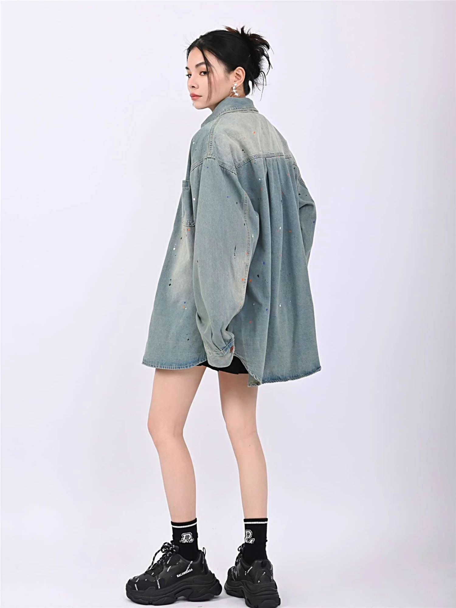 Paint Splatter Oversized Denim Shirt 9 Paint Splatter Oversized Denim Shirt - Image 9