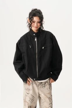 High Collar Drop Shoulder Jacket With Zip Pocket Details -Modern Wear Shop 3a639e14491b8e7780c5864bb6c118af