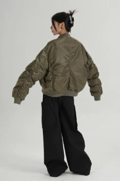 Oversized Mid-Crop Bomber Jacket With Sleeve Zip Pocket -Modern Wear Shop 3a9c1a9739951bcbe4db45eae963cbd5