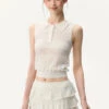 Sleeveless Knit Crop Polo Top And Tiered Mini Skirt Two-Piece Set