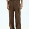 Pleated Straight Fit Pants With Knee Buttons