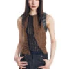 Sheer Lace Leather Patchwork Sleeveless Top
