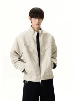 Panel-Stitch Faux Leather Racer Zip Jacket -Modern Wear Shop 3ba5c9d389c2a0e597afa7afaa0e35aa