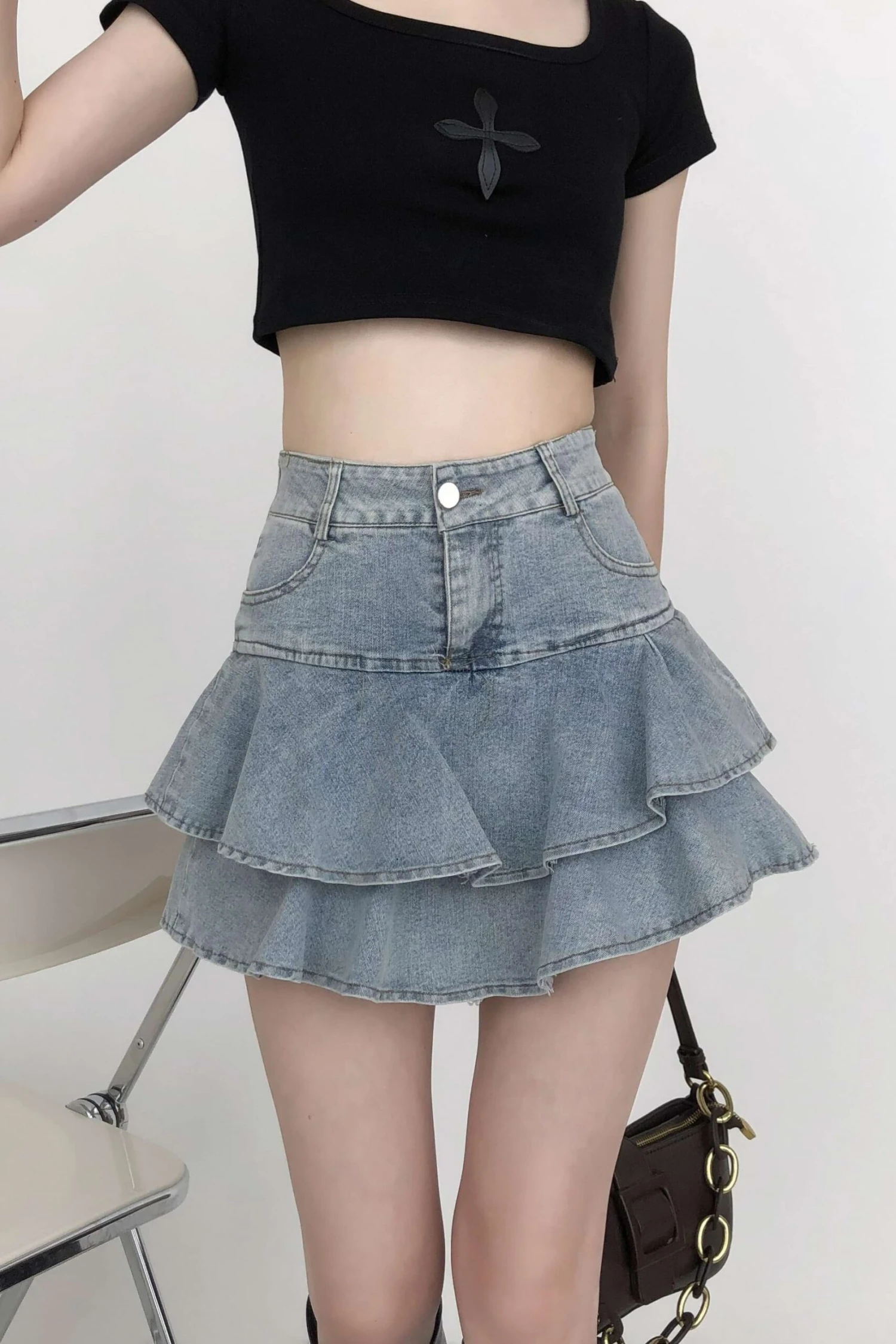 Tiered Pleated Denim Mini Skirt 4 Tiered Pleated Denim Mini Skirt - Image 4