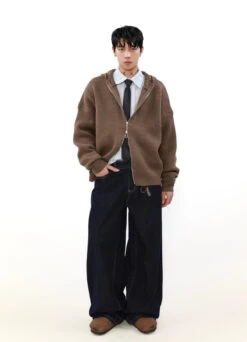 Wave Pattern Drop Shoulder Two Way Zip Hooded Jacket -Modern Wear Shop 3beb4d9fc4de103ae29a2ef4f104133f