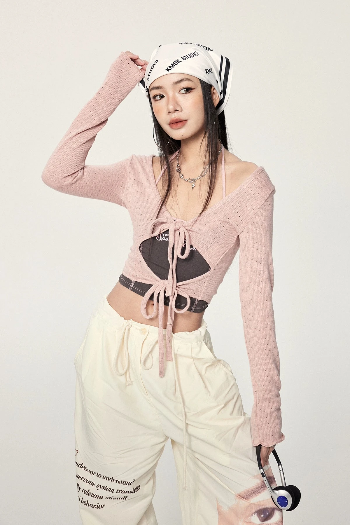 Long Sleeve Crop Top With Lace-Up Detail 4 Long Sleeve Crop Top With Lace-Up Detail - Image 4
