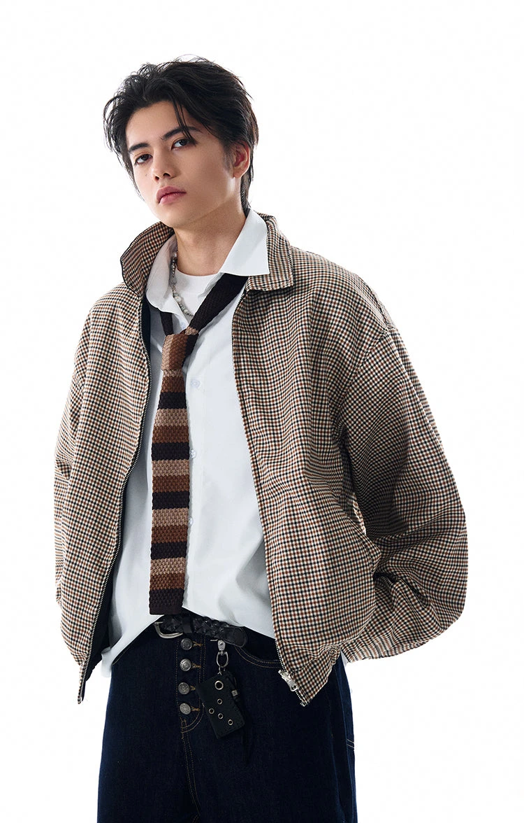 Oversized Houndstooth Reversible Zip Jacket With Elastic Trim 2 Oversized Houndstooth Reversible Zip Jacket With Elastic Trim - Image 2