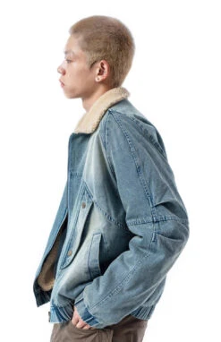 Shearling Lined Faded Denim Jacket With Stud Details -Modern Wear Shop 3c62986390552c767423ba470928f40e