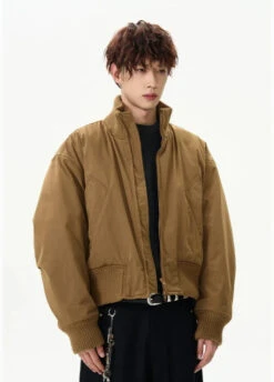 Ribbed Collar Cropped Bomber Flight Jacket -Modern Wear Shop 3c74eada6101bac13e0b82f7d728fedb