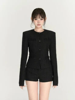Tweed Boxy Blazer And Shorts Two-Piece Set