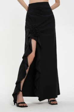 High Waist Ruffled Maxi Skirt With Floral Detail And Side Slit -Modern Wear Shop 3d266589f89ca38be06852fd0e4e4d74