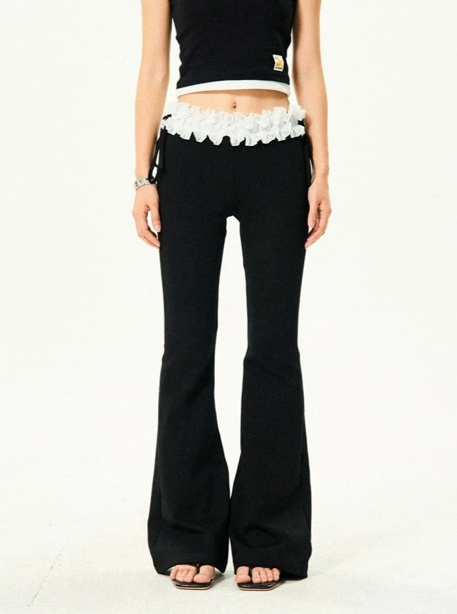 Ruffle Trim Flared Elastic Waist Pants 4 Ruffle Trim Flared Elastic Waist Pants - Image 4