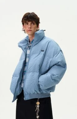 Checker Stand Collar Drop Shoulder Puffer Jacket -Modern Wear Shop 3d69464f2c9f7eeffe034233cf9a45e7