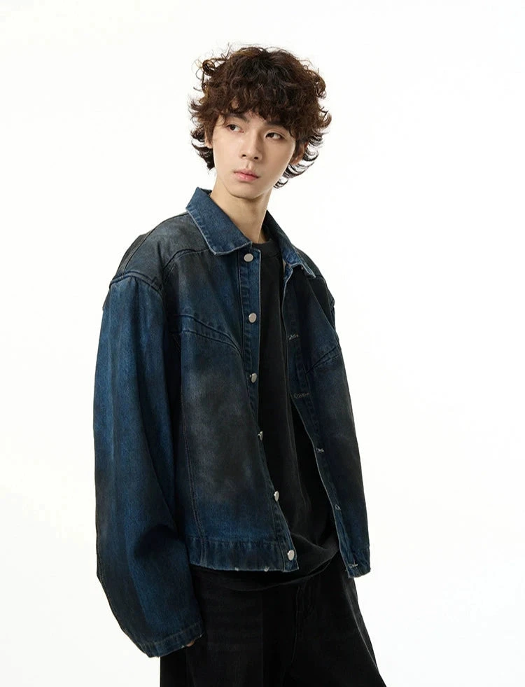 Wide-Fit Ombre-Effect Denim Jacket 4 Wide-Fit Ombre-Effect Denim Jacket - Image 4