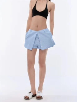 Pinstripe Long Sleeve Button-Up Shirt And Skort Skirt Two-Piece Set -Modern Wear Shop 3dadc5117d4125e74ff1d8a618c6a8f3