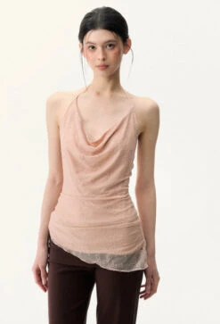 Sheer Lace Low Cowl-Neck Halter Top -Modern Wear Shop 3dc641ed8a39f2624848d7e64574919f