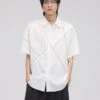 Asymmetrical Stitch Accent Short Sleeve Button Shirt