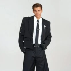 Structured Mid Crop Blazer With Metal Stud Details -Modern Wear Shop 3e365d651d8204374571a9ab0a032748