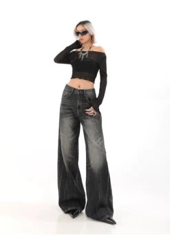 Wide-Leg Denim Vintage Wash Jeans -Modern Wear Shop 3e47c3c258208147337d9e8a8ff2430a