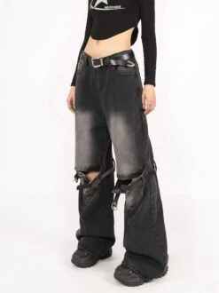 Button Belted Knee-Cutout Straight Faded Jeans 32 Button Belted Knee-Cutout Straight Faded Jeans -Modern Wear Shop 3e97cd02acd2d5645e81f231d7f14f57