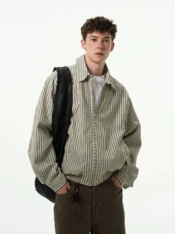 Oversized Striped Zip-Up Collared Jacket -Modern Wear Shop 3ea0d50d64936fe74aaf37fd279a698b