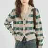 Stripe Crosshatch Ribbed Knit Cardigan